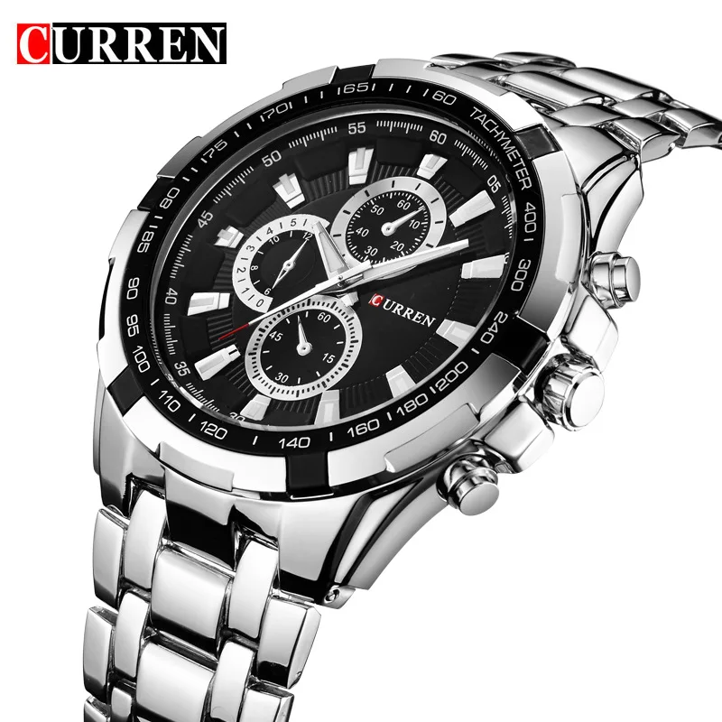 Мужские деловые часы CURREN 8023 wish burst, модные кварцевые часы из нержавеющей стали