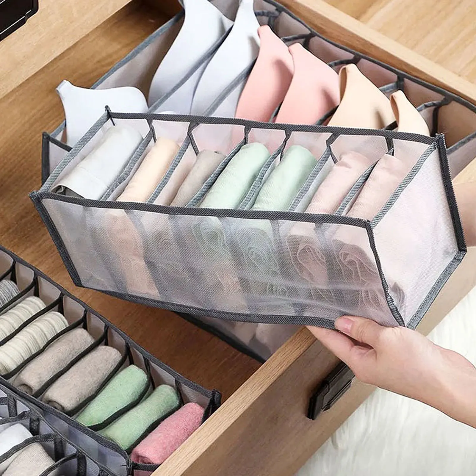Folding Nylon mesh Wardrobe Clothes Underwear  Drawers Clothes Panties  sock  clothes organizer closet collapsible  storage box