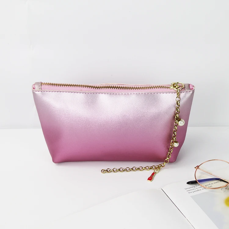 Custom Gradient Pink Cosmetic Organizer Make Up Travel Bags With Special Zipper