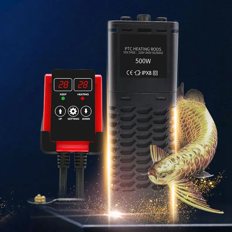 PTC  Series 300W 500W Submersible Fish Tank Water Heater ABS Plastic Aquarium Heater With Controller
