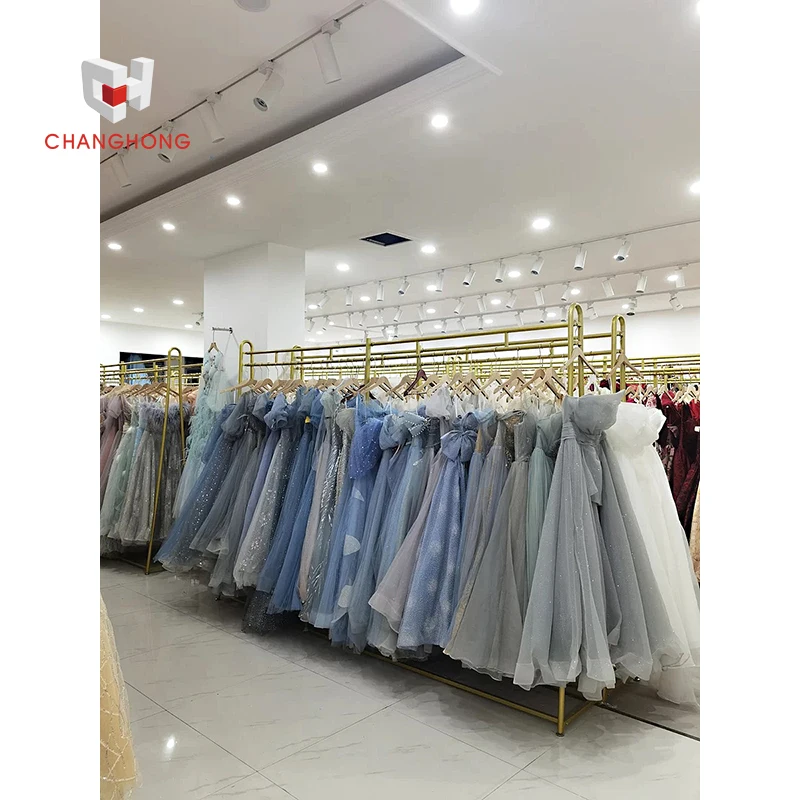 Modern Tailor Shop for display garment Boutique Gold Clothing Wall Rack and Metal Wedding Dress Display Rack