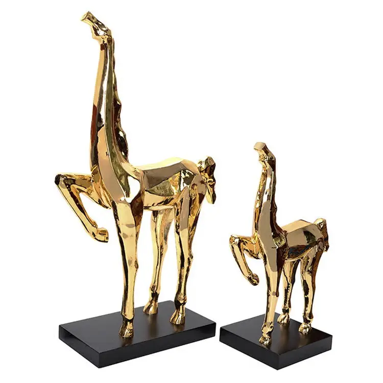 High End Nordic Modern Home Decor Abstract Electroplating Geometric Sculpture Cheval Mare & Pony Horse Resin Craft