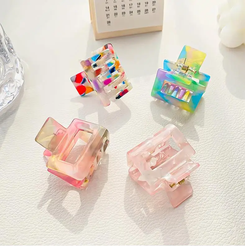Hot Selling Leopard Geometry Square Acrylic Small Hair Claw Tortoiseshell Cellulose Acetate Mini 3.5cm Hair Claw Clips