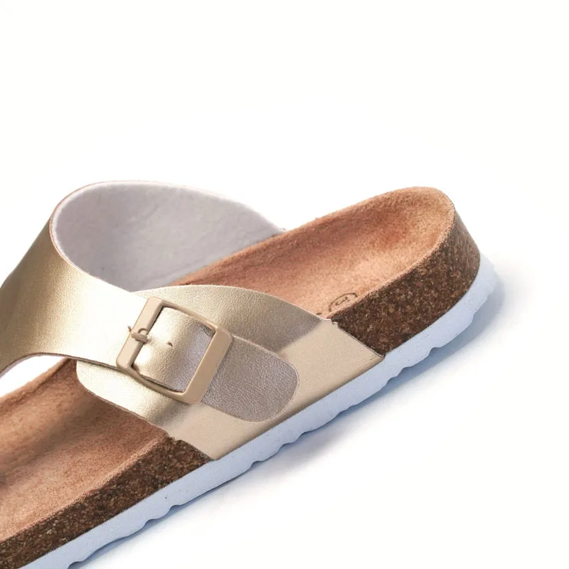 Сандалии на плоской подошве для женщин и пробковые шлепанцы тапочки с пряжкой стильная обувь