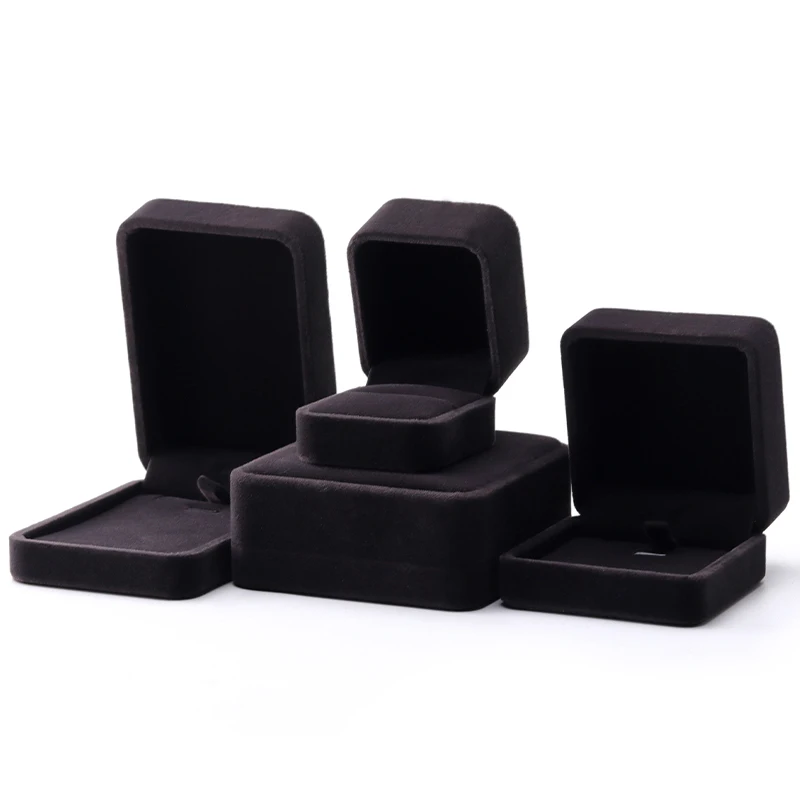 Hanhong wholesale 2023 new jewelry box packaging square dark gray velvet custom logo printing jewelry ring box