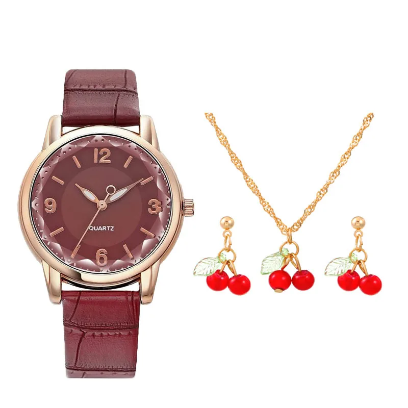 Trend 2024 new haze blue fresh cherry white sweet table fruit table quartz watch five piece set montre
