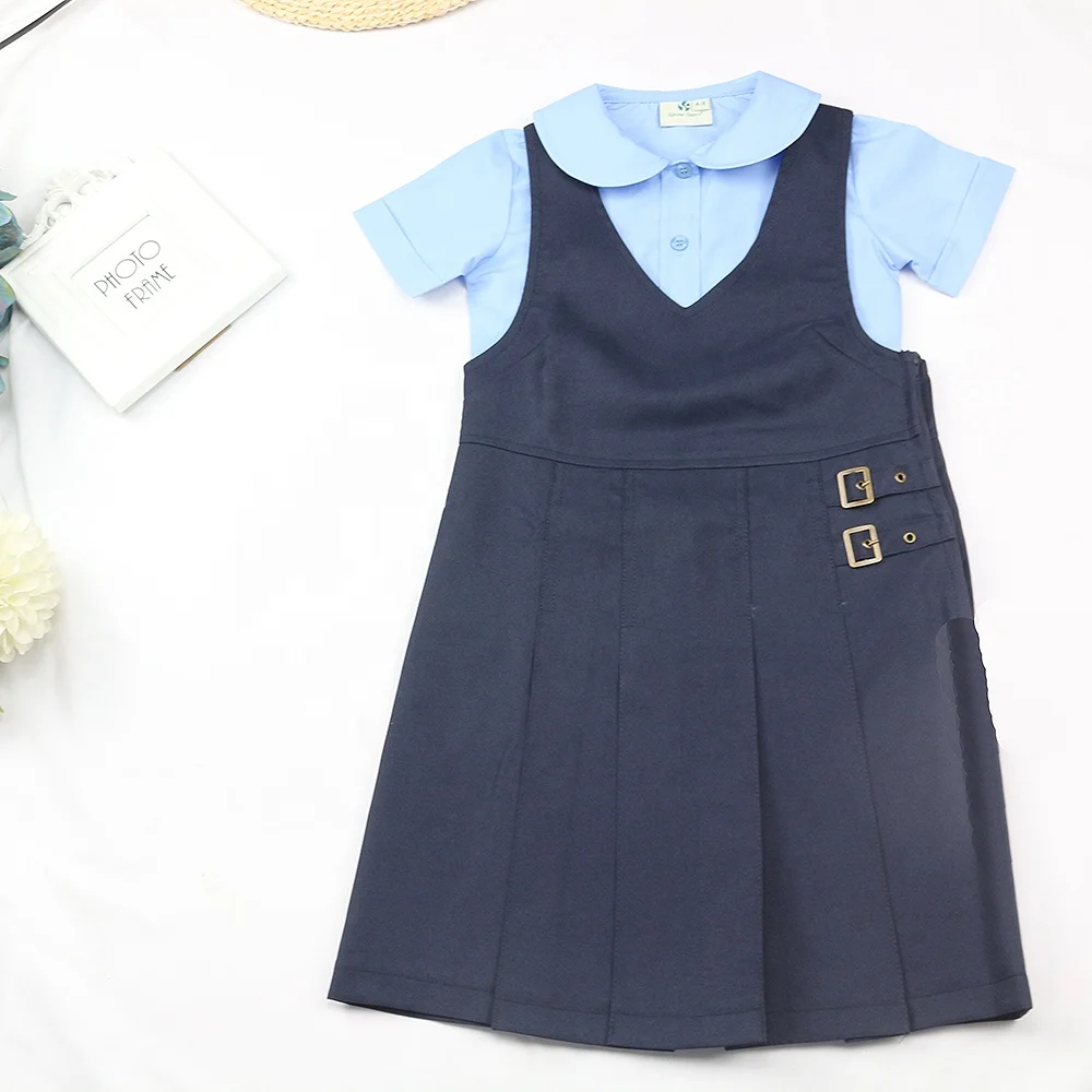 Hot Sale Custom Logo for Brand School Uniform Dress Girl Kid School Black Long Pinafore Girls Pleated Skirts School Pinafore