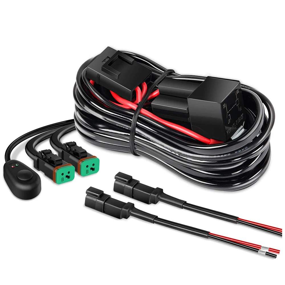 16AWG DT Connector Wiring Harness Kit with 2 Leads On Off Switch Relay Blade Fuse for 12V LED Light Bar LED Pod LED Cubes