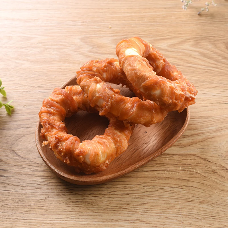 
Dog Food Dog Chews Rawhide Ring with Chicken Wrap Bully Sticks Dog Treats Training Snacks 
