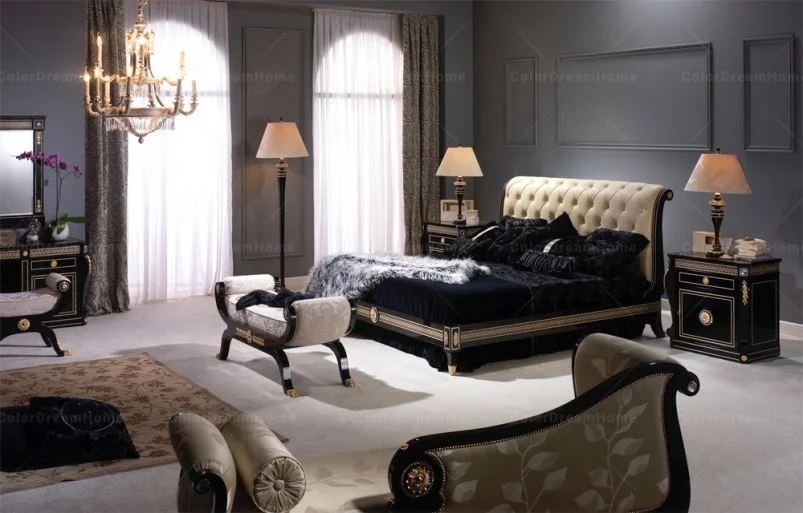 Royal furniture luxury bedroom wooden sofa bench bed end bench