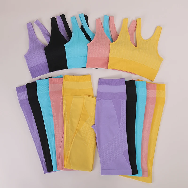 20% Discount 3 Piece Gray Seamless Athletic Yoga Wear Workout Clothing Leggings Gym Fitness Sets For Women