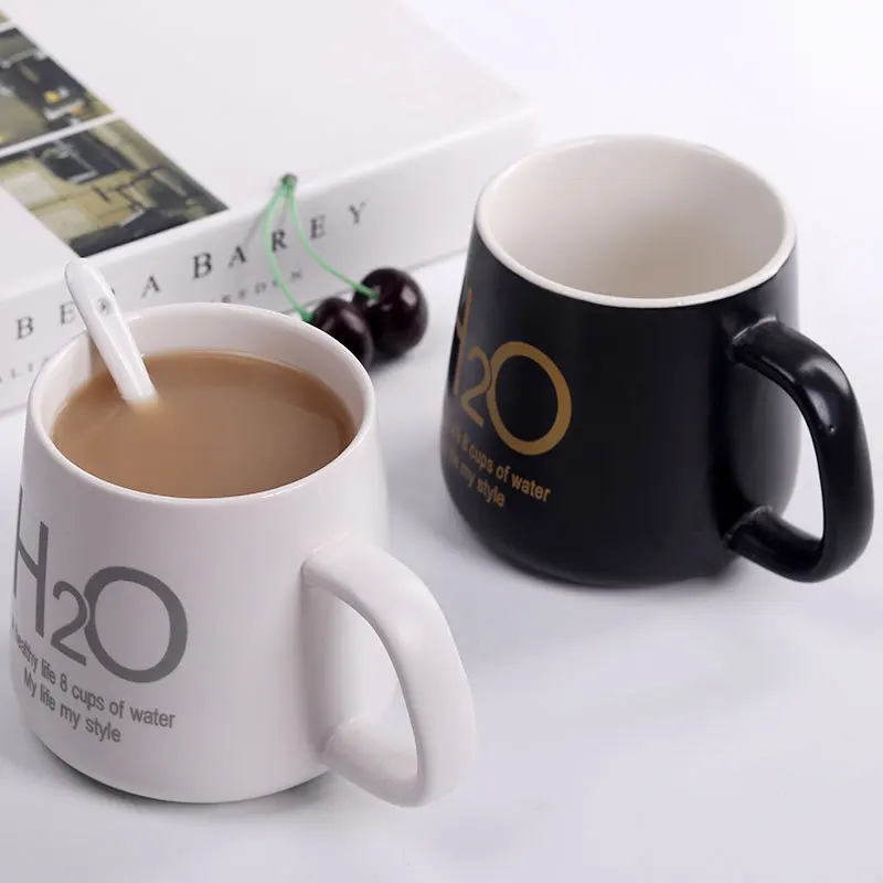 360ml Custom Logo Design Letter Print Porcelain Couple Coffee Cups White Coffee Mug Ceramic Tea Cup With Lid