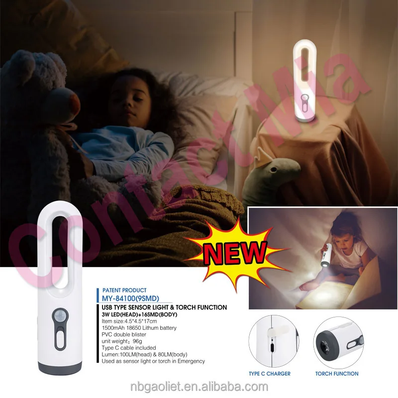 Motion Sensor LED Night Portable Rechargeable Emergency table  Light 3 in 1 Flashlight Outages and Hurricanes  Survival Kits