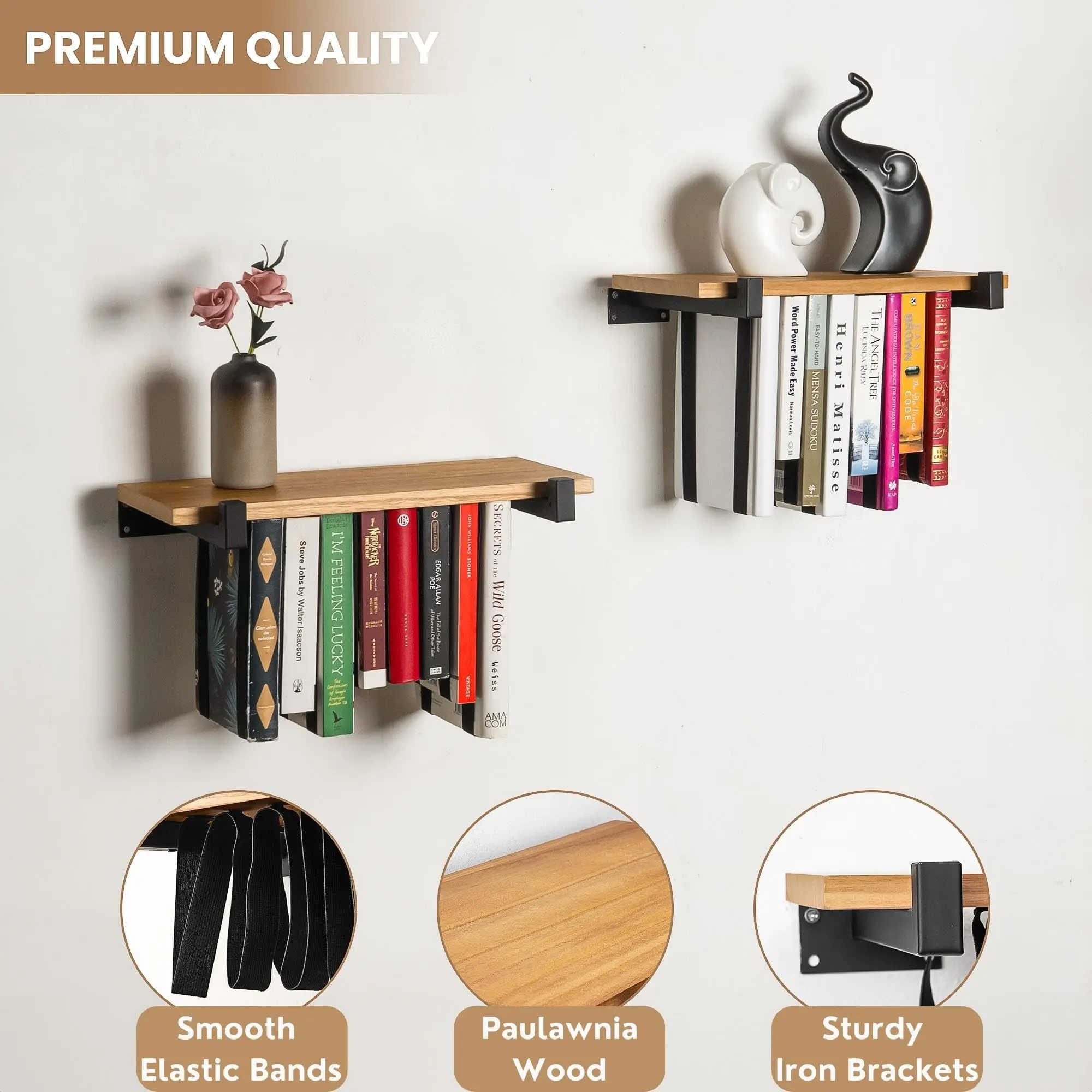 New Design Desktop Wood Bookshelf And Display Rack With Wooden Bookend For Office, Home Decor, Kitchen Countertop