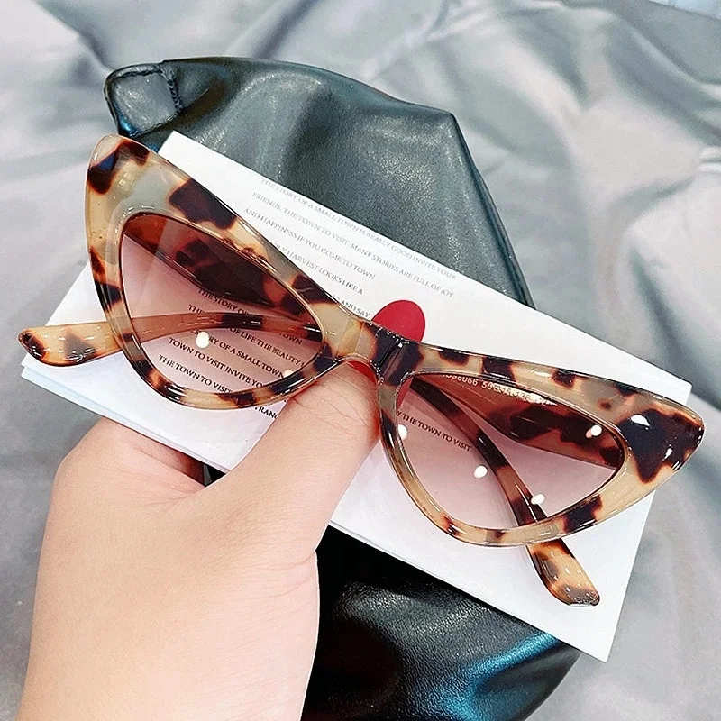 98066 New Cute Jelly Color Acetate Small Frame Unisex Leopard Cat Eye Sun Glass Sunglasses 2022