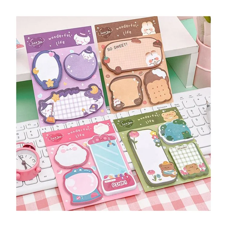 Korea Adhesive Pad Sticky Note Pad  Kawaii Sticky Notepad Memo Pads Stationary Custom Kawaii Printed Sticky Note Sets