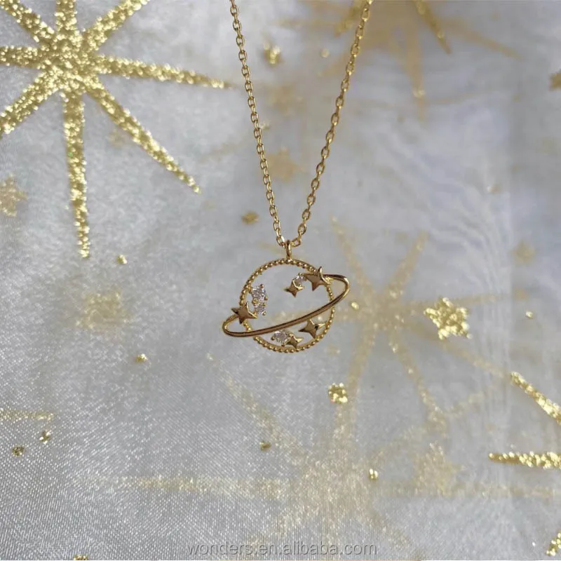 Cute Full Moon Stars Micro Inlaid Gold Necklace Female Good Luck Hot Collar Chain Necklaces Women Jewelry Accessories