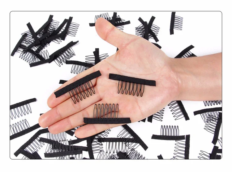 Hot Sale 7 Teeth 6 Teeth Wig Clip Comb Black Metal Stainless Steel Wig Combs for Making Wigs Ponytail Hair Extensions