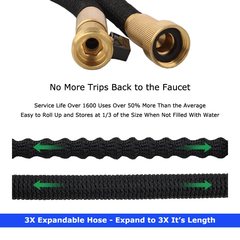 50FT Expandable Hose Walmart Hot Sale Garden Hose for EU in Triple Layer Latex Brass 3 Times Length Over 4 Bar Green