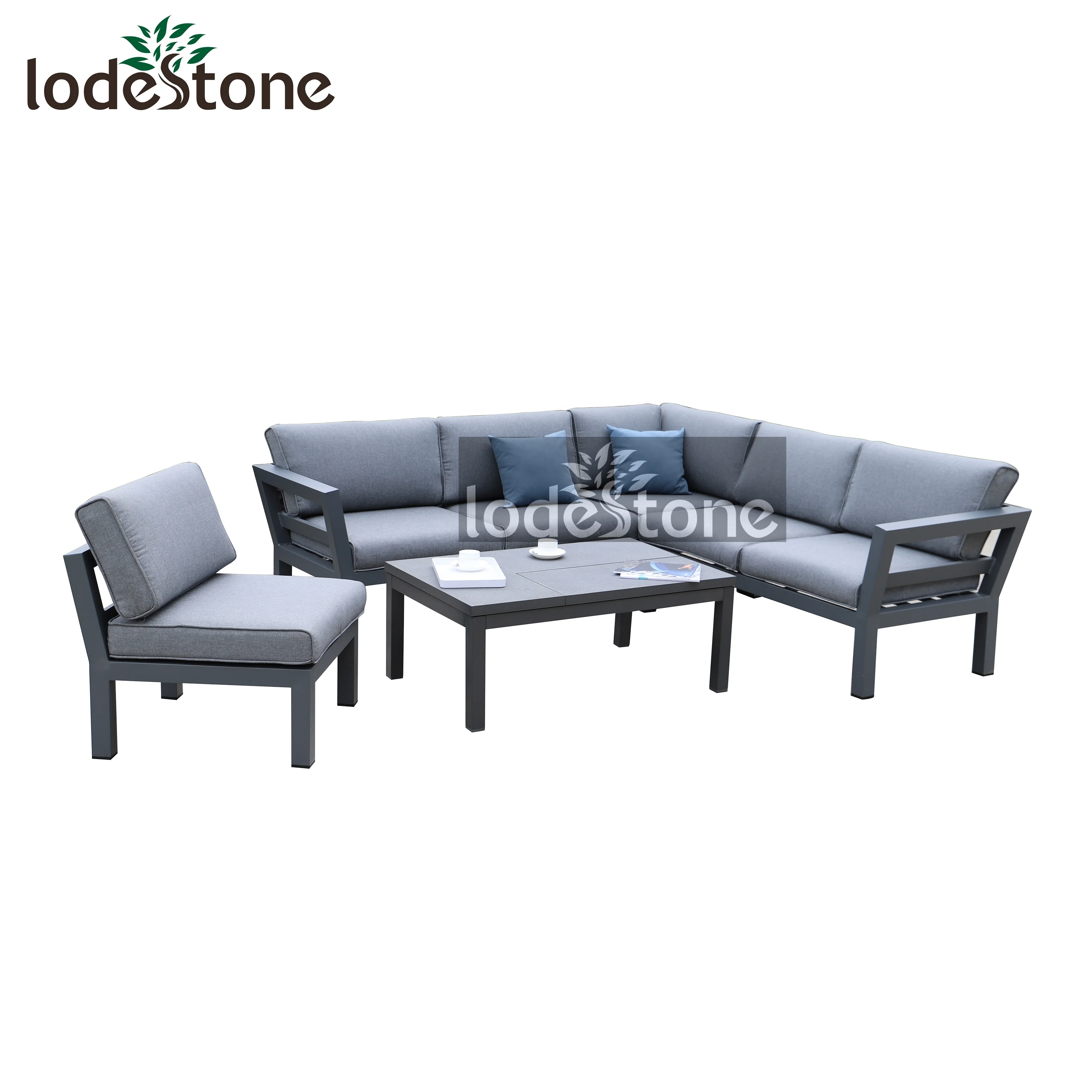 New design 5pcs garden aluminum corner sofa set with  lift table outdoor furniture for 2020