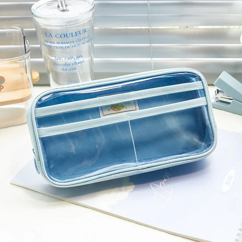 New Simple Large-capacity  Zipper Smooth Waterproof Transparent PVC Pencil Case Clear Pen Bag