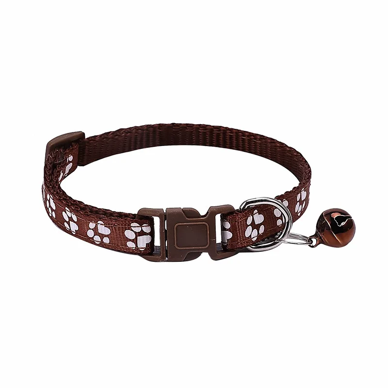 Wholesale Multi Colors Adjustable Puppy Pet Paw Print Cat Bell Collar Nylon Collar With Bells