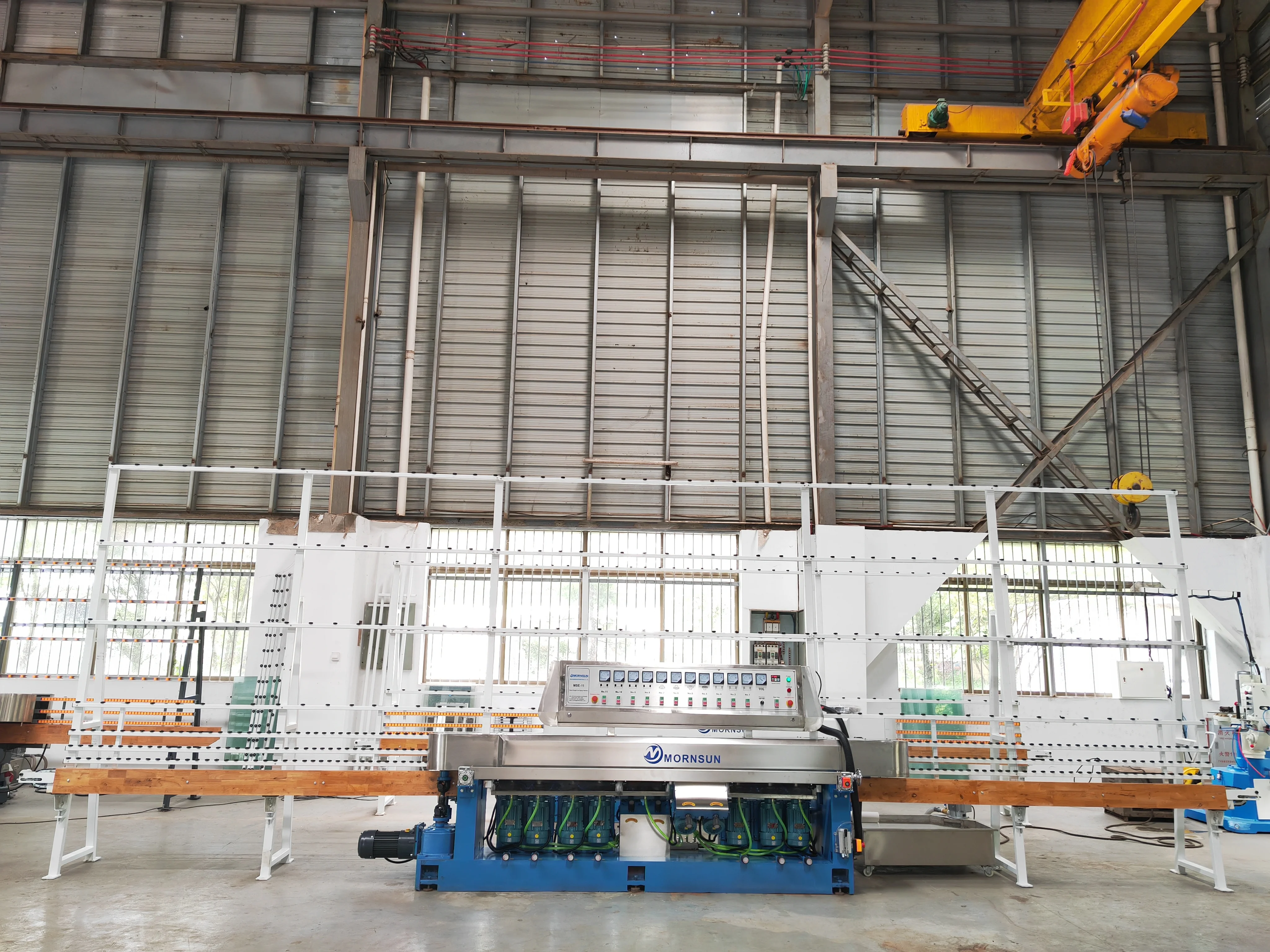 High Precision Vertical 9 Motors Glass Straight Line Edging And Polishing Machine For Glass Factories
