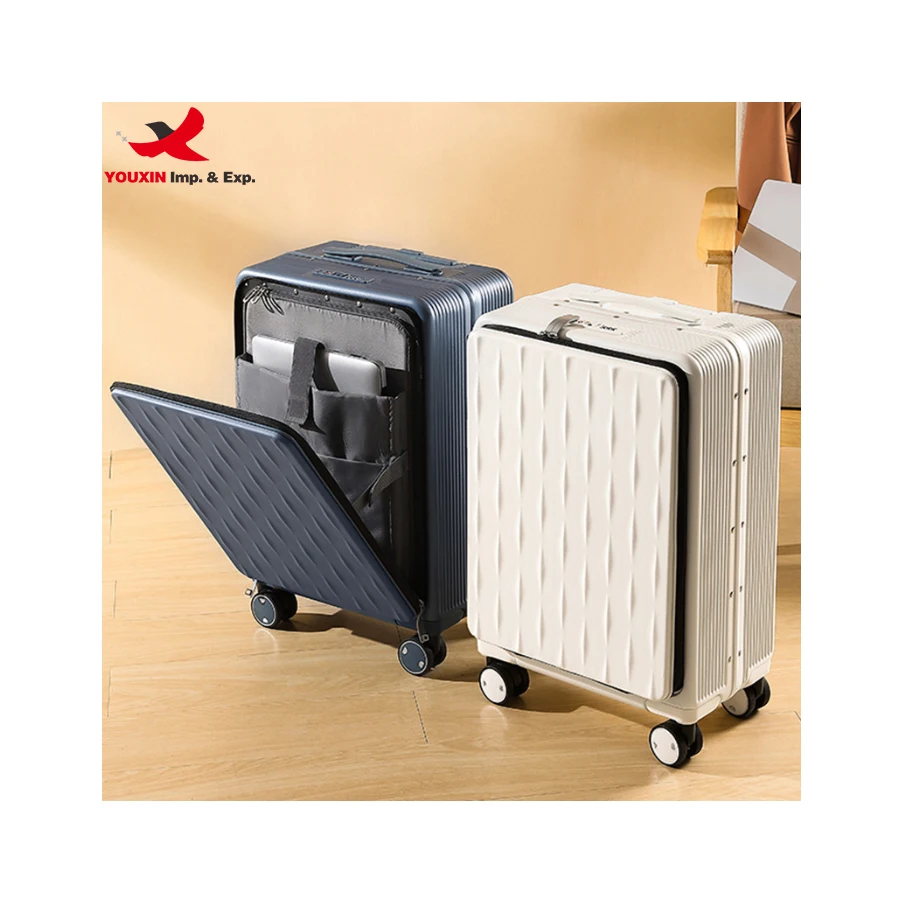 luxury spinner trolley suitcase aluminium frame business travel luggage front open luggage multi-functional suitcase luggage