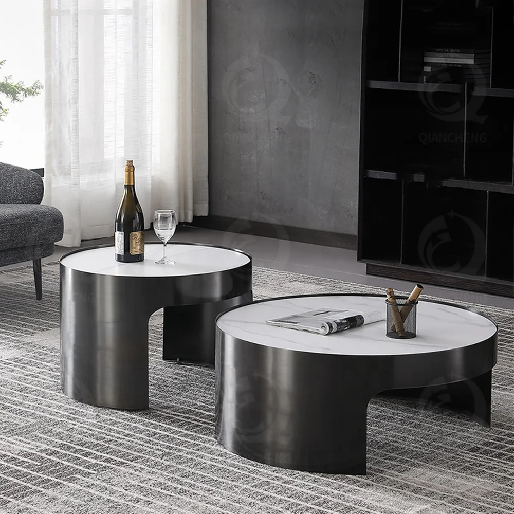 Роскошная мебель для гостиной, круглый журнальный столик с мраморной поверхностью