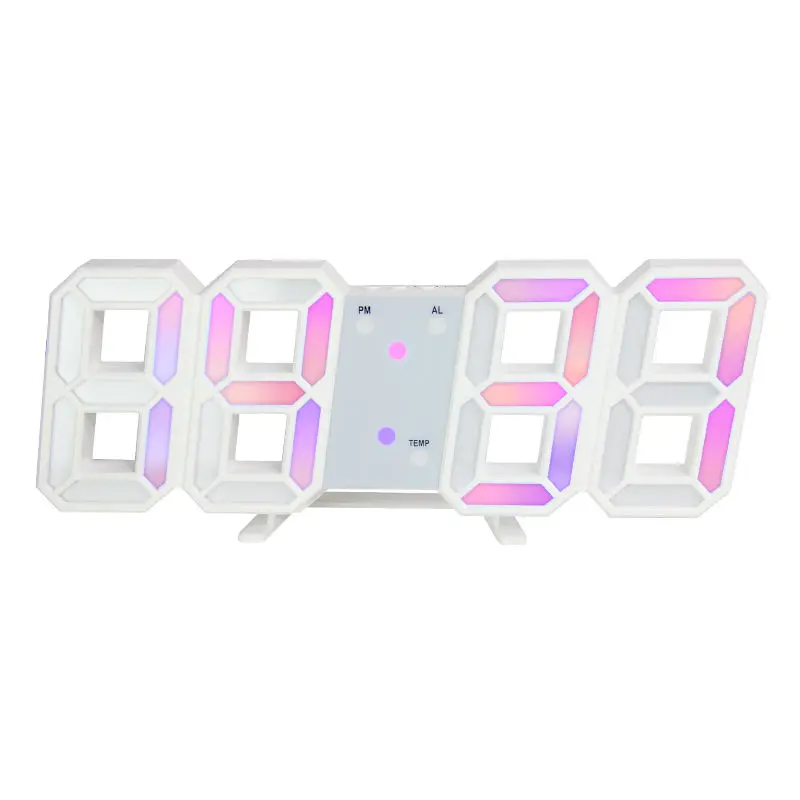 Color Rgb 3d Led Wall Watch Alarm Clock Desk & Table Clocks Brightness Adjustable Table Wall Digital Clock Home Decor - Buy