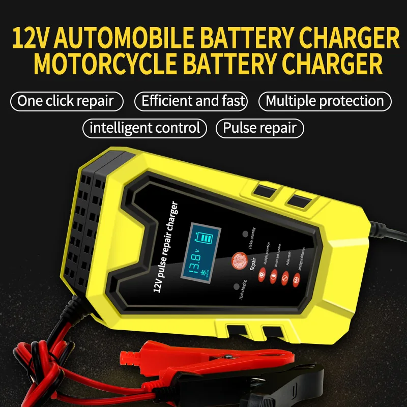 2023 Newest Pulse Repair Automatic Car Battery Charger 12V 6A AC-110-230V Chargers Auto Motorcycle Wet Dry Lead Acid AGM