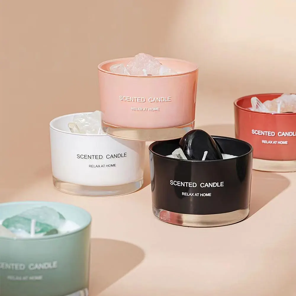 SINGHUA Wholesale Modern Hot Sale Luxury White Scented Soy Candles Custom Labels Crystals Scented Candles With Gift Box