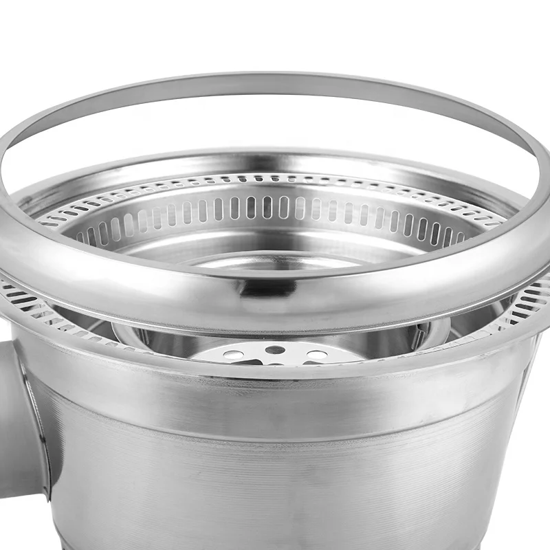 Korean Style Commercial Embedded Charcoal Grill Thickened Stainless Steel Round Grill Large Charcoal Basin For Rapid Heating