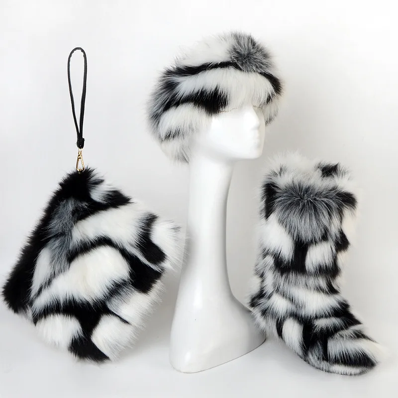 New arrival hot sale colorful kids thigh high snow winter headband sets faux fox fur warm women