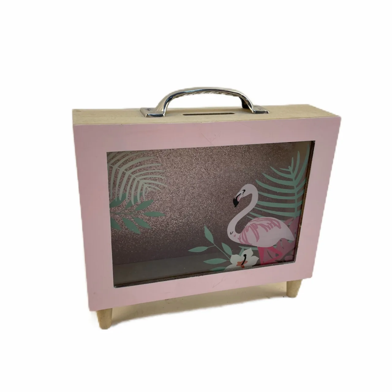 Customized wooden glass bank money storage box frame Shadow Box wooden cash box