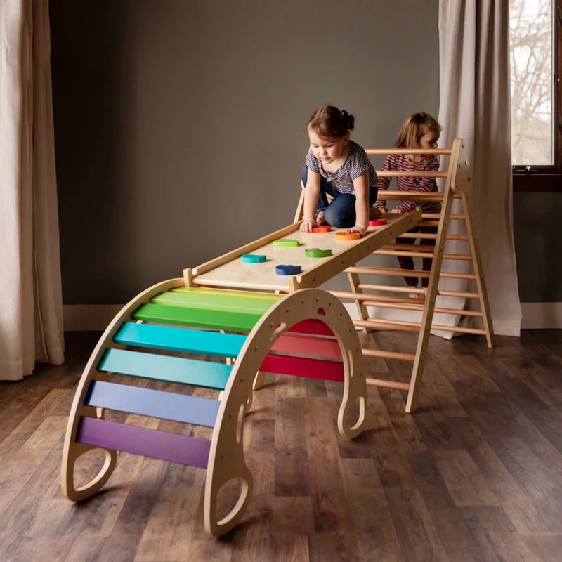 Wooden Montessori Picker Triangle Frame With Ramp Kids Transformable Climbing Triangle Baby Hammock Indoor Playground