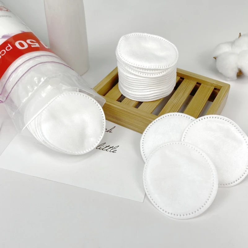 Hypoallergenic 100% Natural Cotton OEM Facial Pure Makeup Cotton Pad Embossing Cosmetic Cotton Round Pads