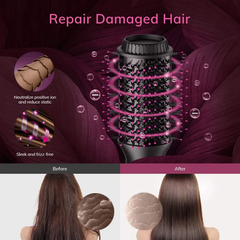 1000W 2-in-1 Hair Dryer with Comb Brush Styler Attachment round Blow One-Step Hair Straightener