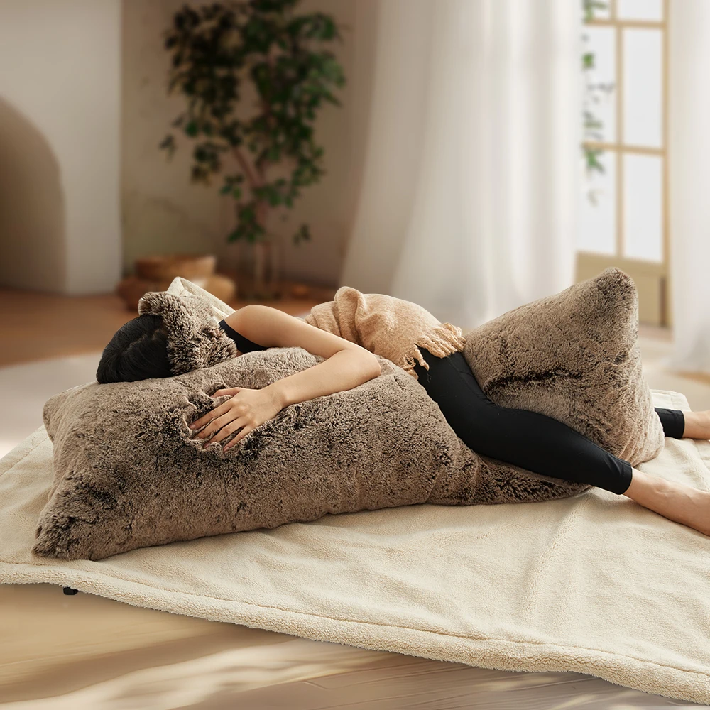 Custom Long Body Pillow Pregnancy Posture Pillows Ultra Soft Faux Fur Cover Shredded Memory Foam Full Pillow for Bed