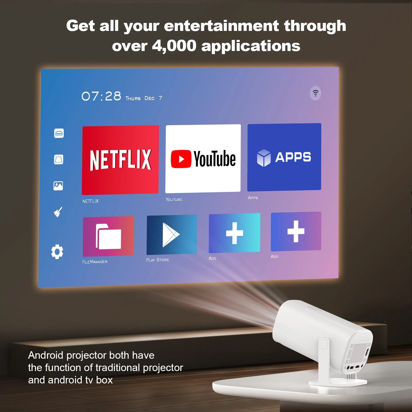 Специальное предложение Длинный фокус 4K V5.4 Android 11 120 дюймов проекторы голограмма светодиодный bluetooth для недорогого выбора