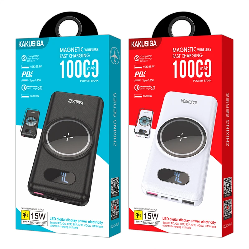 KAKUSIGA&JOKADE 2022 consumer Fully compatible 22.5W PD20W Magnetic Absorption Wireless Fast Charging Power Bank 10000mAh