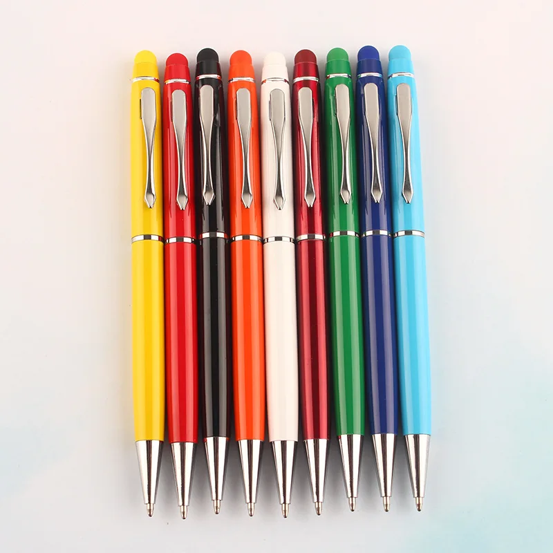 2 in 1 soft rubber touch screen stylus ballpoint pen promotional metal custom pen with logo