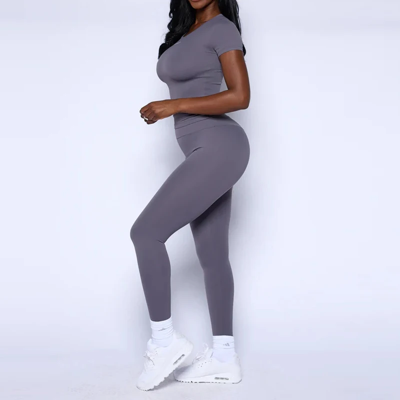 Custom Logo Gym two Piece Plus Size Activewear Crop Top Legging Workout Sets For Women