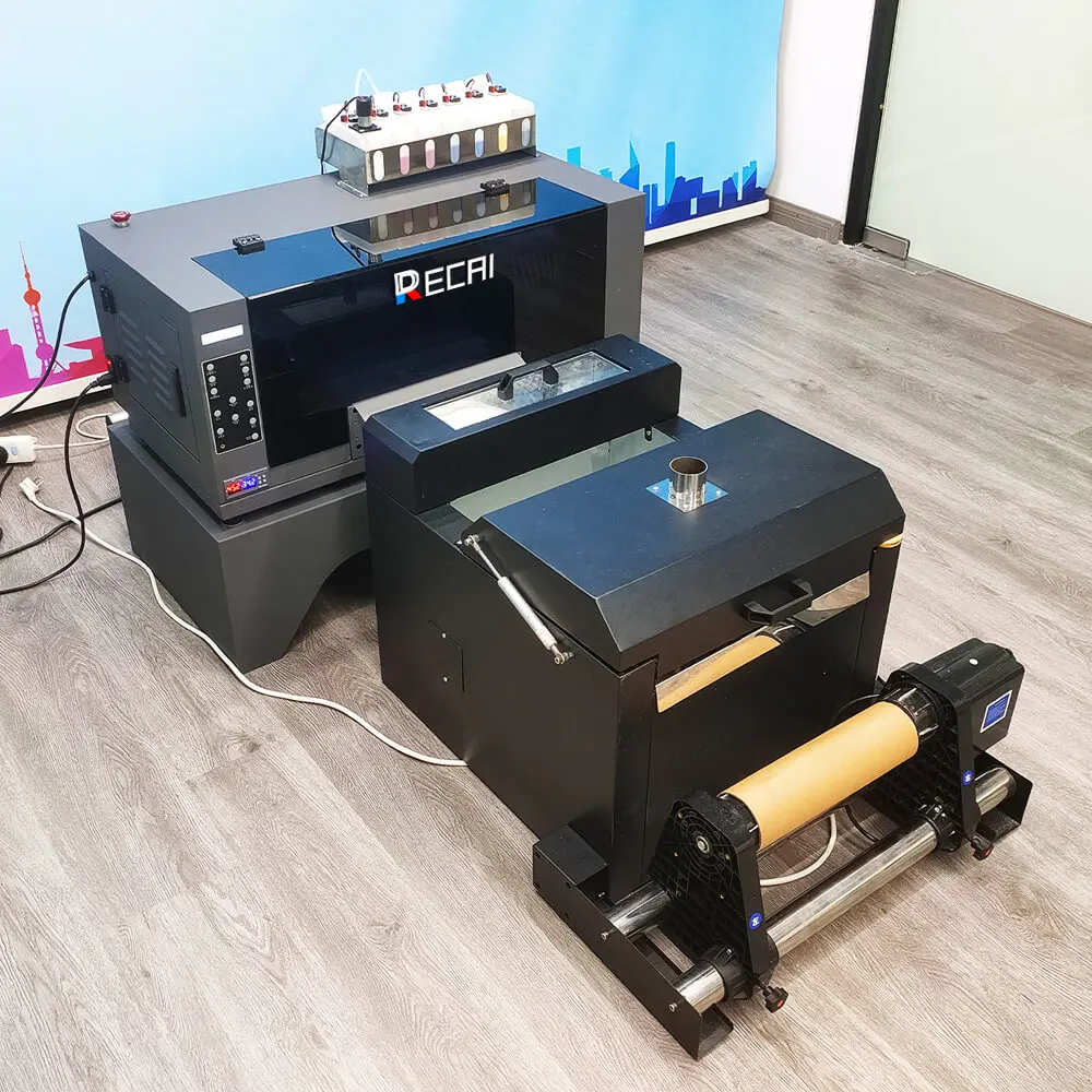 Hot selling RECAI 30cm Textile CMYK White Lc Lm Ink DTF Transfer Printer for T shirt Hat Shoes