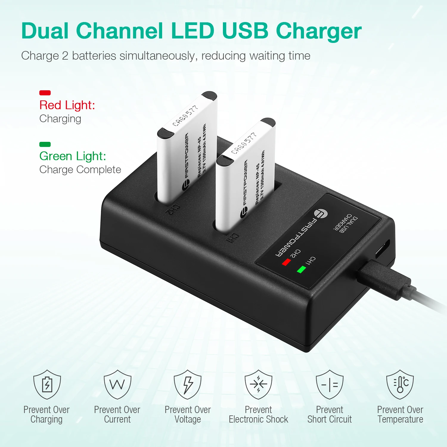 Rechargeable 1300mAh 3.7 V Lithium-ion Digital Battery Charger Set For Fujifilm NP-45/NP-45a/NP-45s