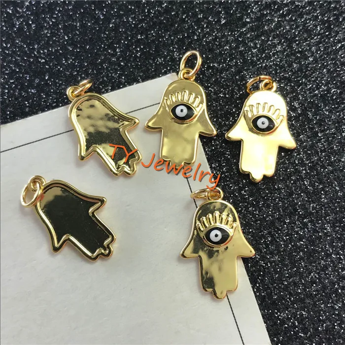 CZ Micro Pave Evil Eye on Hamsa Hand Pendant/Charm, Lucky eye Cubic Zirconia Pendant