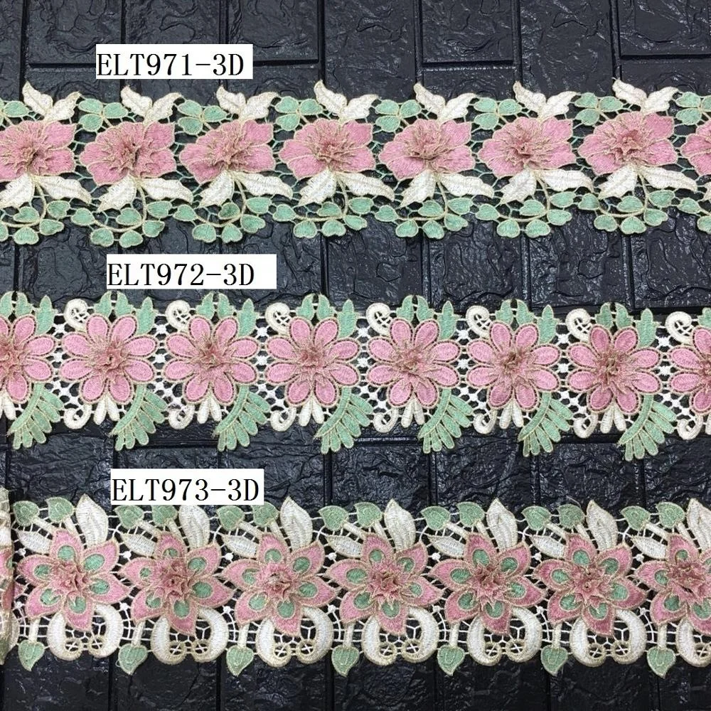 Colorful Polyester Lace Trim Veil Floral Rose Embroidery Lace Trim Wholesale Custom DIY Sequin Beads Glitter Embroidery Trim