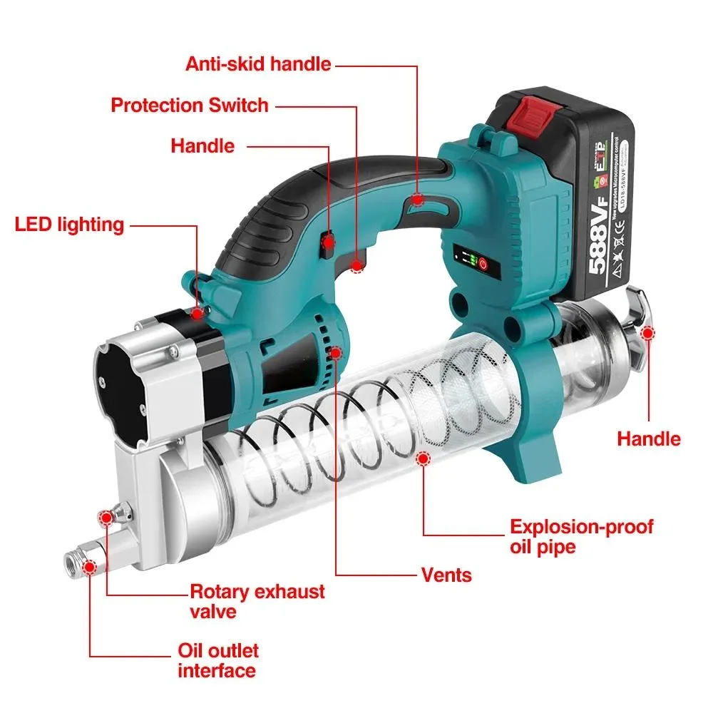 High Pressure Electric Grease Gun Oil Injector Fat Machine Hardware Car Maintenance Power Tools Set