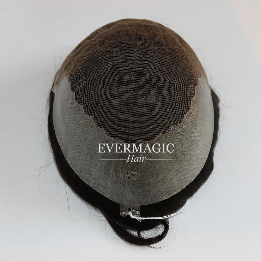 #1B Color Indian Human Remy Hair Replacement System For Men Toupee Mens Hairpieces Q6 Base French Lace with Skin Various Color