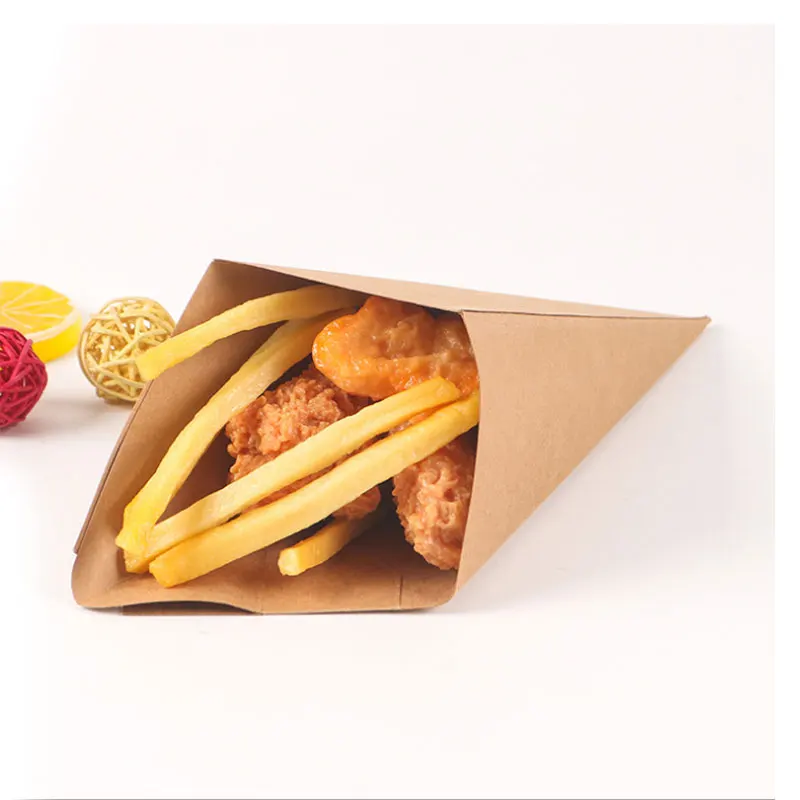 Heepack Paper Boxes For Fast Food Kraft Paper French Fries Potato Chips Snack Cone Box